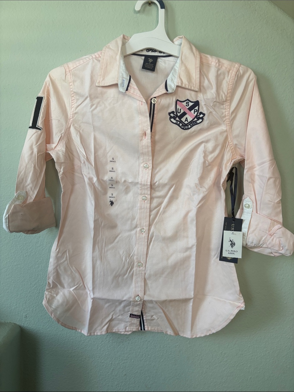 U.S. Polo Assn. Light Pink Button-Up Polo with Embroidered Crest